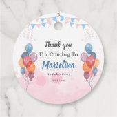 水彩風船の女の子の誕生日パーティーメッセージカード フェイバータグ (裏面)