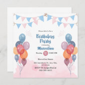 水彩風船の誕生日パーティー招待カード 招待状 (正面/裏面)