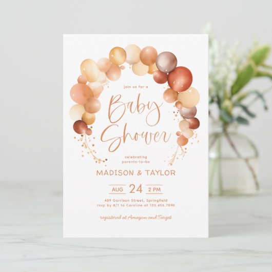 水彩風船アーチ男女兼用赤ちゃんシャワー 招待状 (スタンド正面)