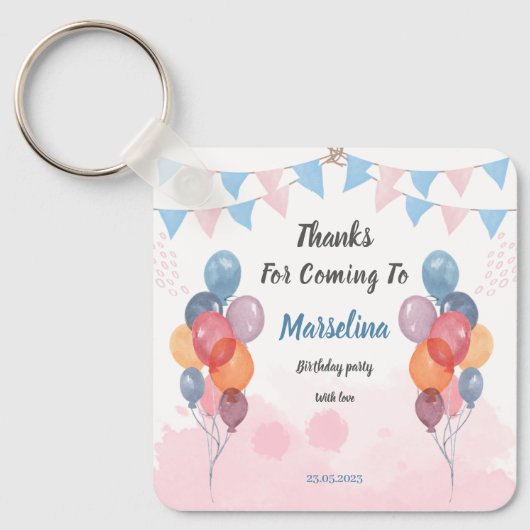 水彩風船ガールバースデーパーティーKeychain キーホルダー (正面)