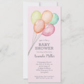 水彩風船ガールベビーシャワー 招待状 (正面)