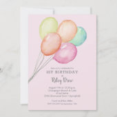 水彩風船ガール1st誕生日 招待状 (正面)
