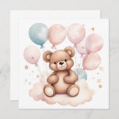 水彩風船クマのぬいぐるみ 招待状 (正面/裏面)