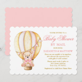 水彩風船クマ ピンク ゴールド シャワー 郵送で 招待状