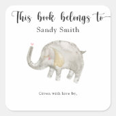 水彩風船ゾウ – この本は次のものだ スクエアシール (正面)