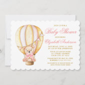 水彩風船テディベアピンク赤ちゃんシャワー 招待状 (正面)
