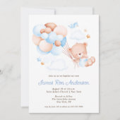 水彩風船テディベアボーイバプテスマ 招待状 (正面)