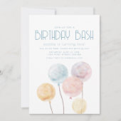 水彩風船テーマ誕生日パーティー招待状 招待状 (正面)