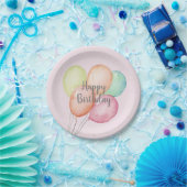 水彩風船バンチピンク誕生日パーティー ペーパープレート (パーティー)