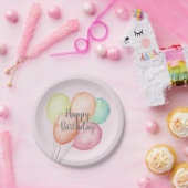 水彩風船バンチピンク誕生日パーティー ペーパープレート (パーティー)