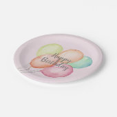 水彩風船バンチピンク誕生日パーティー ペーパープレート (アングル)