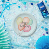 水彩風船バンチブルー誕生日 ペーパープレート (パーティー)