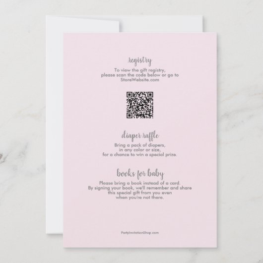 水彩風船ピンクベビーオールインワンシャワー 招待状 (裏面)