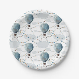 水彩風船ホワイト//キッド誕生日 ペーパープレート