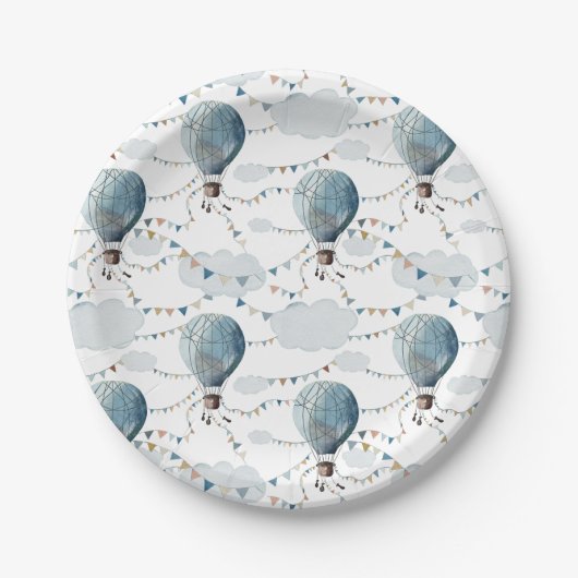 水彩風船ホワイト//キッド誕生日 ペーパープレート (正面)