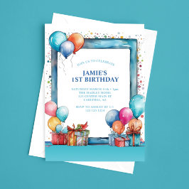 水彩風船ボーイズ1st誕生日 招待状