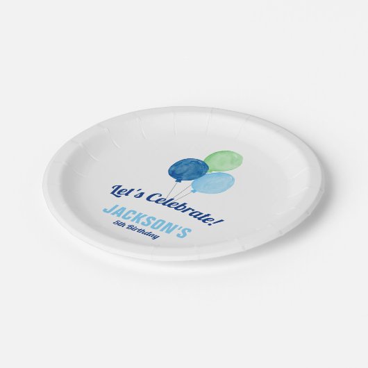 水彩風船ボーイ誕生日 ペーパープレート (アングル)