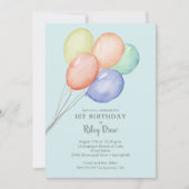 水彩風船ボーイ1歳の誕生日 招待状 (正面)