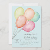 水彩風船ボーイ2nd誕生日 招待状 (正面)