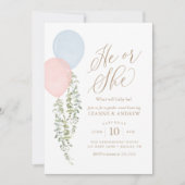 水彩風船ユーカリ性別リビール 招待状 (正面)
