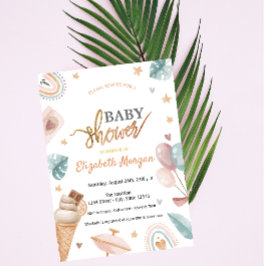 水彩風船レインボーアイスクリームベビーシャワー 招待状