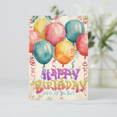水彩風船ヴィンテージ誕生日カード (スタンド正面)
