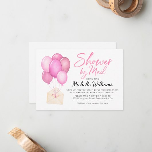 水彩風船仮想ベビーシャワー招待状カード ノートカード (正面/裏面インサイチュ)