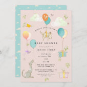 水彩風船子犬ベビーシャワー 招待状 (正面/裏面)
