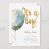 水彩風船男の子の赤ちゃんシャワー 招待状 (正面/裏面)