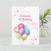 水彩風船虹色1歳誕生日 招待状 (スタンド正面)