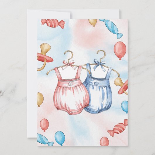 水彩風船赤ちゃん服ジェンダー表示 招待状 (裏面)
