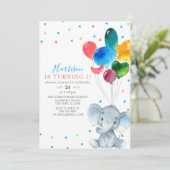 水彩風船青象1歳の誕生日  招待状 (スタンド正面)