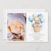 水彩風船，テディベア，少年のバプテスマ 招待状 (正面)