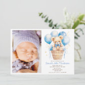 水彩風船，テディベア，少年のバプテスマ 招待状 (スタンド正面)