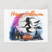 水彩飛んでいる魔女 ポストカード (正面)