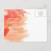 水彩飛沫コーラルリーフウェディング Save the Date 案内ポストカード (裏面)