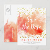 水彩飛沫珊瑚礁ウェディング Save the Date 案内ポストカード (正面/裏面)