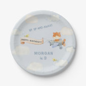 水彩飛行機かわいいキツネ誕生日パーティー ペーパープレート (正面)