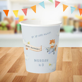 水彩飛行機かわいいキツネ誕生日パーティー 紙コップ