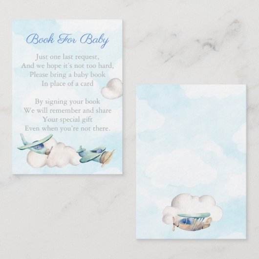 水彩飛行機が赤ちゃんシャワー用の本を持ってくる エンクロージャーカード (正面/裏面)