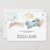 水彩飛行機パーティー(青サンキューカード) 招待状 (正面)