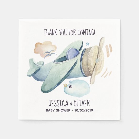 水彩飛行機パーティー（青） スタンダードカクテルナプキン (正面)