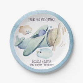 水彩飛行機パーティー（青） ペーパープレート