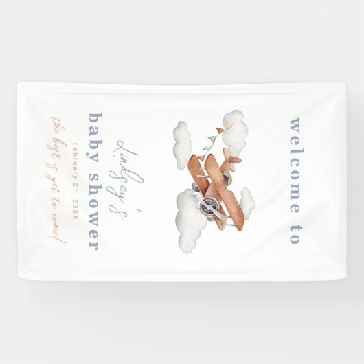 水彩飛行機ベビーシャワーウェルカムバナー 横断幕 (横)