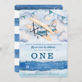 水彩飛行機ボーイバースデーパーティ招待状 招待状 (正面/裏面)