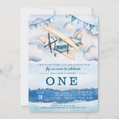 水彩飛行機ボーイバースデーパーティ招待状 招待状 (正面)