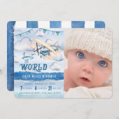 水彩飛行機ボーイ誕生のお知らせ 案内状 (正面/裏面)