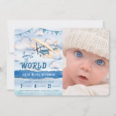 水彩飛行機ボーイ誕生のお知らせ 案内状 (正面)