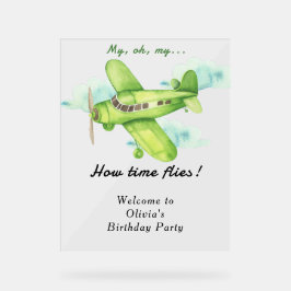 水彩飛行機子供の誕生日 アクリルサイン