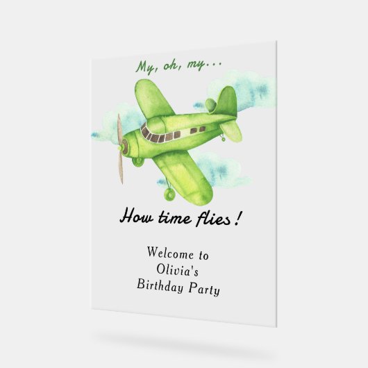 水彩飛行機子供の誕生日 アクリルサイン (傾斜)